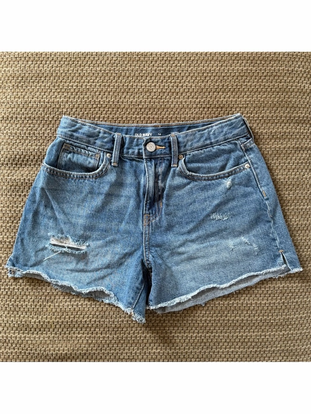 Old Navy Girls 14 High Rise Denim Cut Off Shorts Distressed Adjustable Waist